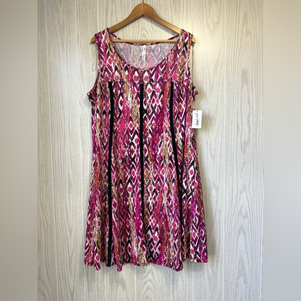 NY Collection Woman Pink Abstract Sleeveless A-Line Dress – Size 2X